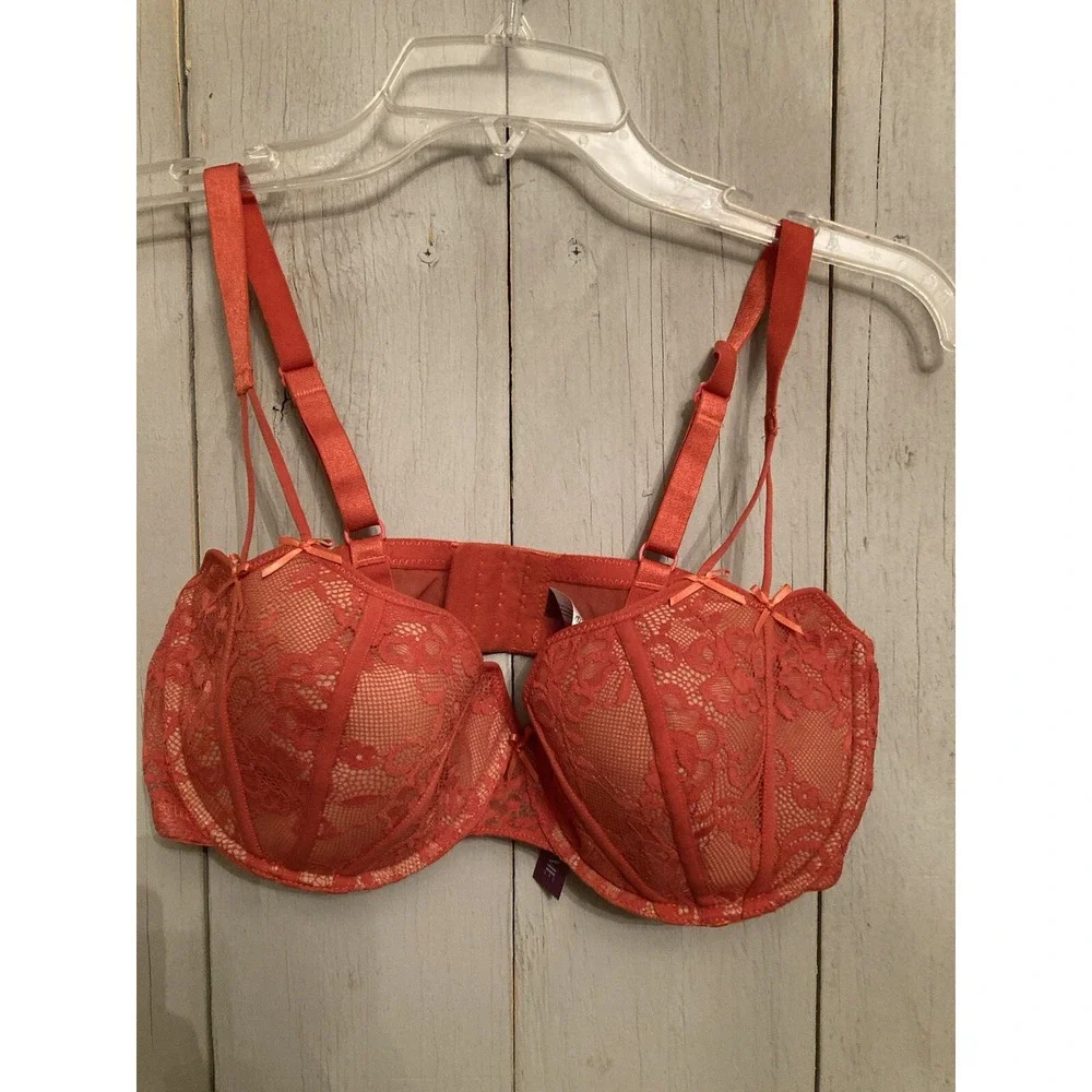 New Adore Me Dusana Push Up Sexy‎ Lace Underwire Bra 36DD Panty XL Set RedOrange